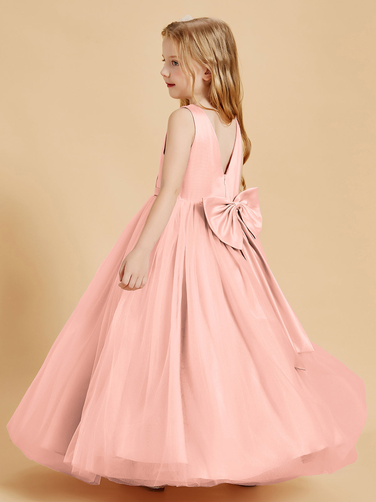 Tulle Junior Bridesmaid Dresses Satin Top Coral